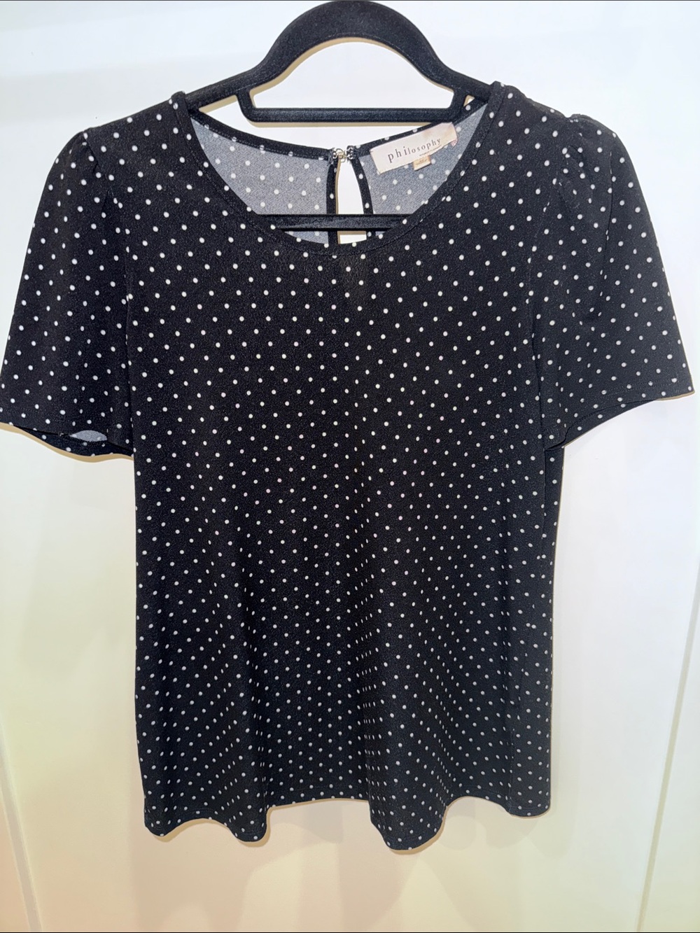 Philosophy Black with White Polka Dot Short Sleeve Top